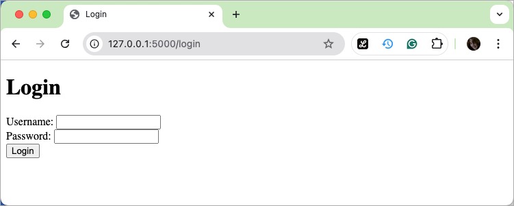 Login screen